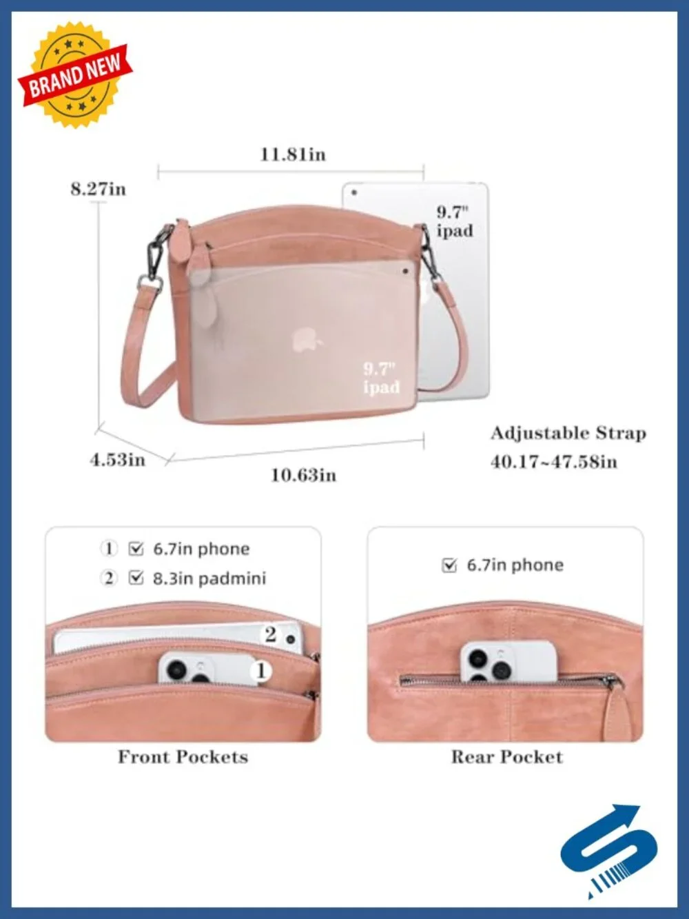 Genuine Leather Crossbody Bag with Multi-Pockets Vintage Satchel